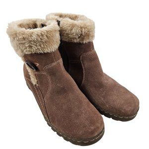 St Johns Bay Boots Womens Size 10 Brown Suede Faux Fur Lined Ankle Zip Closure